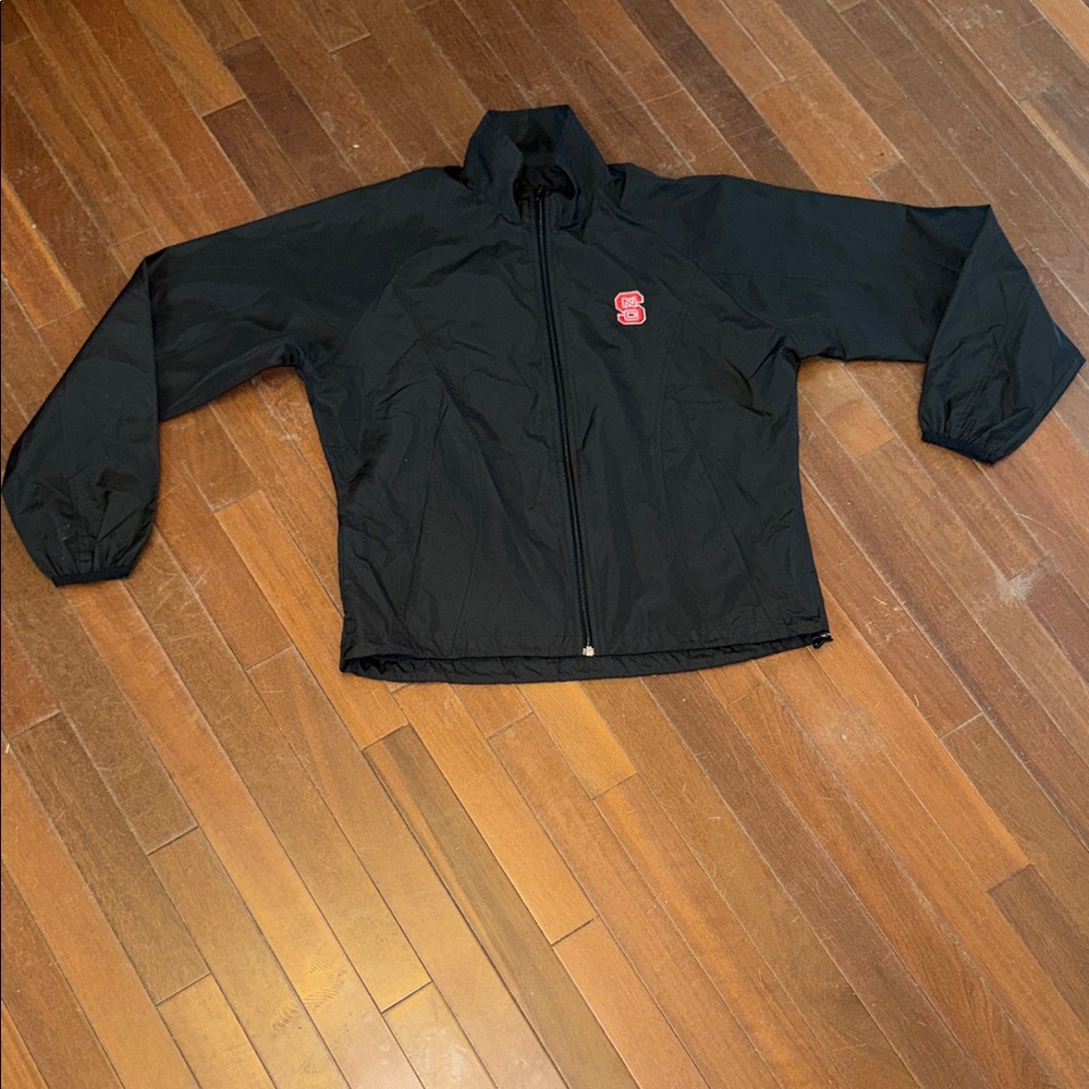 N.C State University Black Lightweight Men's Zip Jacket with Small Red 'S' Logo